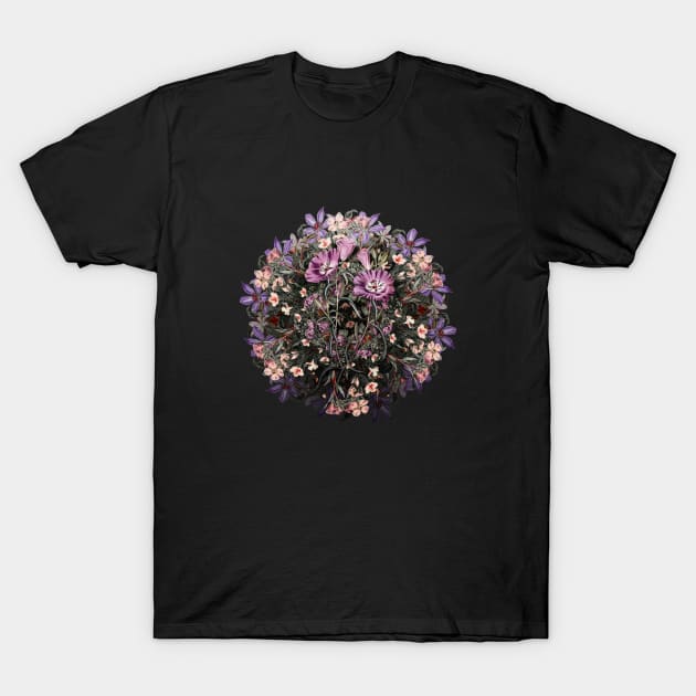 Vintage Large Purple Chilian Evening Primrose Floral Wreath T-Shirt by Holy Rock Design